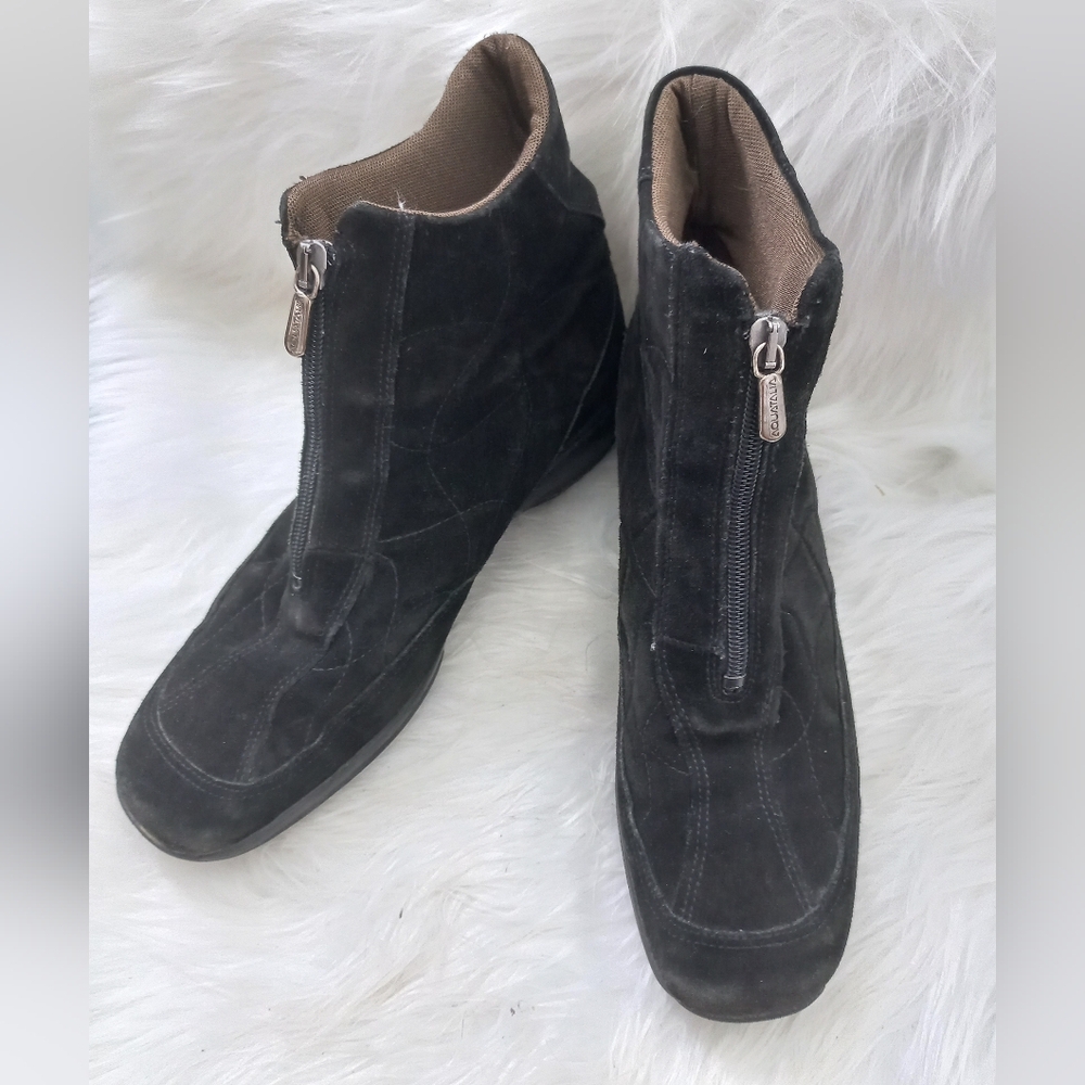 Aquatalia Women's Black Suede Ankle Boots with Zipper
